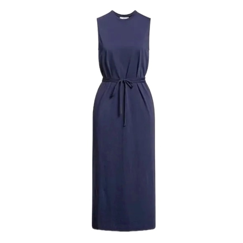 Vince Stretch 100% Pima Cotton Jersey Sleeveless Midi Dress, Navy Blue, Large